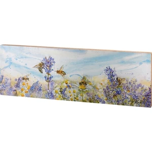 Large Decorative Wooden Wall Decor Art | Lavender Flower Field & Bumblebees NEW - Picture 1 of 4
