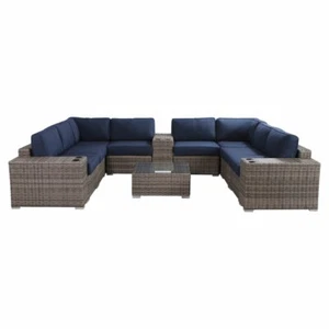 Living Source International 12-Piece Wicker Sectional Set with Cushions in Blue - Picture 1 of 2