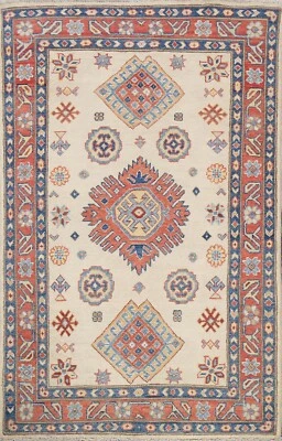 Vegetable Dye Super Kazak Geometric Oriental Area Rug Wool Ivory Handmade 3x5 - Image 1 of 4