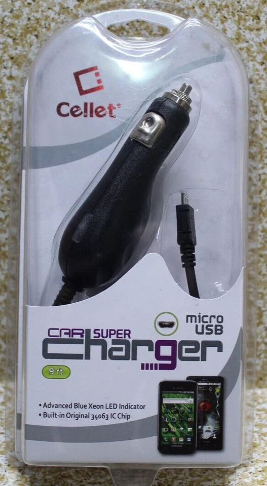 Cellet Micro USB Car Super Charger 9ft Cord Blue Xeon LED 34063 IC CHIP - Image 1 of 4