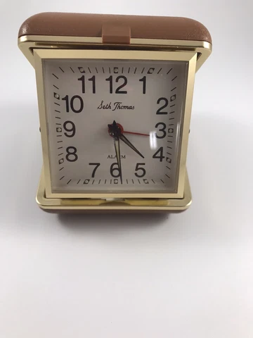 Vintage Seth Thomas Travel Alarm Clock In Vinyl Case Cover
