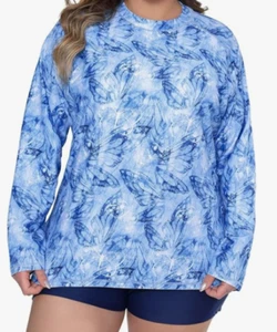 NEW Women's Two Piece Long Sleeve Rash Guard Set Built In Bra Plus Size 1X - Picture 1 of 1