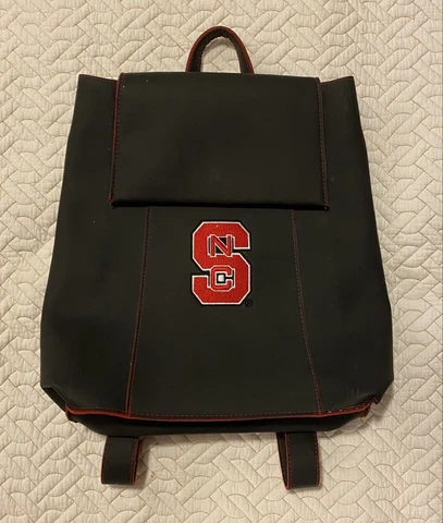 NC State Wolfpack Alan Stuart Backpack Small Bookbag Faux Black Leather Purse Cover