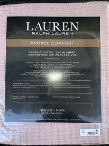 RALPH LAUREN Home Bronze Comfort Light Pink TWIN Cotton Blanket Basket Wave $90