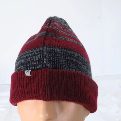 Top of The World Red Gray Stripe Ski Beanie Acrylic Logo Tag Snowboarding - Image 1 of 4