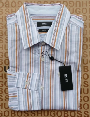 New Hugo BOSS mens multi slim long sleeve casual smart suit striped shirt LARGE - Image 1 of 4