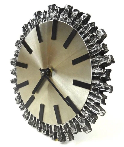 SMALL STAINLESS STEEL ORIGINAL 60S MID CENTURY VINTAGE BRUTALIST DESK CLOCK Cover