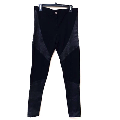 Calça skinny GIVENCHY Paris feminina preta mistura de viscose painéis de couro tamanho 44 - Imagem 1 de 4
