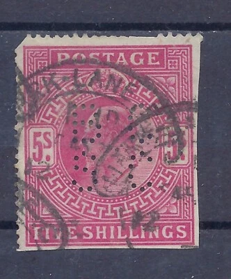 GB  "KE VII 5sh  Perfin  Sc#140"  damaged CV $225 (GB300)* - Image 1 of 2