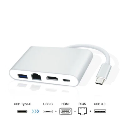 4in1 USB C to HDMI 4K+ RJ45 Gigabit Ethernet +USB 3.0+USB 3.1 Type C Hub Adapter - Image 1 of 4