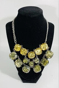 Green Yellow Chunky Acrylic Stone Silver Tone Bib Necklace 19” - Picture 1 of 5