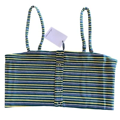 NWT Olivaceous Striped Ribbed Knit Crop Top in Green and Yellow Size Medium M - Image 1 of 4