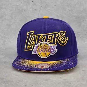 Mitchell & Ness Los Angeles Lakers Script Cap Purple & Yellow Spray Snapback Hat - Picture 1 of 14