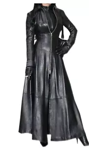 Women's Genuine Leather Long Dress Black Gown Mistress Leather Suit Gothic Coat - Picture 1 of 8
