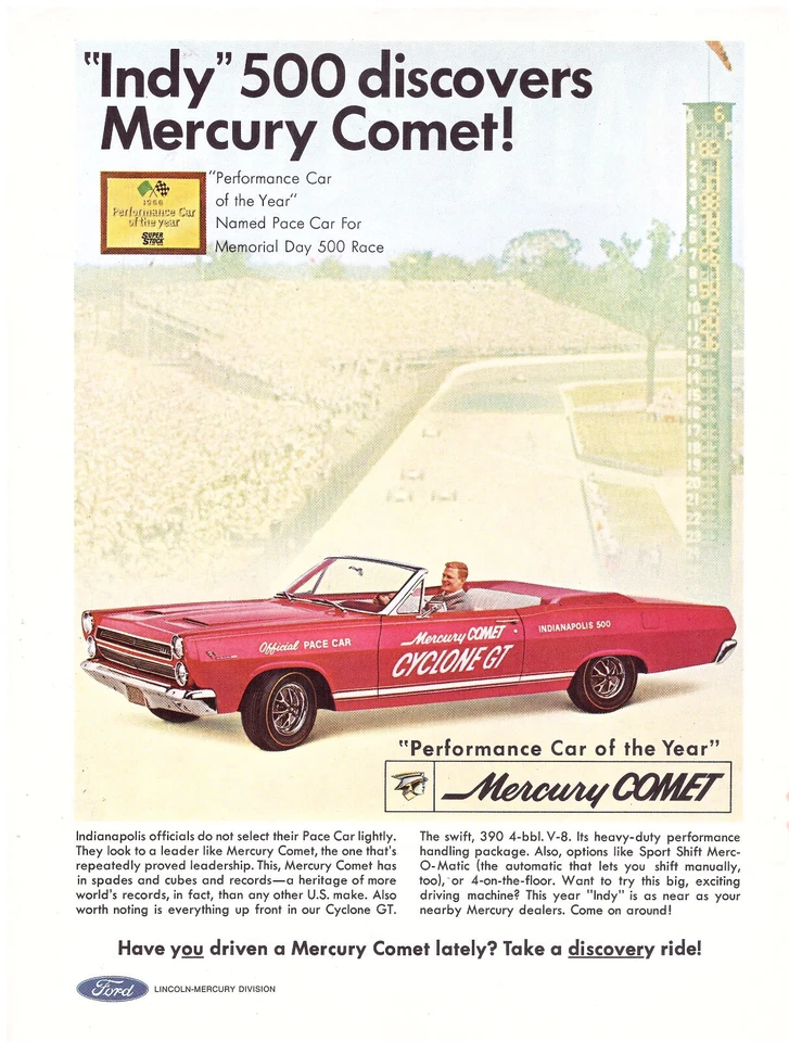 1966 Mercury Cyclone GT Comet Convertible, '66 Indy Pace Car, USA Magazine Ad - Image 1 of 1