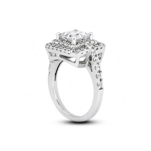 Anillo con halo de diamantes de oro blanco certificado natural corte princesa F VS1 2,50 quilates - Imagen 1 de 6