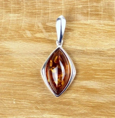 Pendente Ambra Vera Ambra Baltica Argento Sterling 925 Arancione Ambra P237 - Immagine 1 di 2