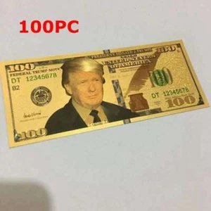 100 Pcs President Trump Colorized $100 Dollar Bill Gold Foil Banknote US - Picture 1 of 5