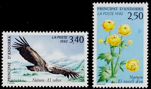 ANDORRA FRENCH 1992 BIRDS, FLOWERS SC 418-419 MNH - Picture 1 of 1