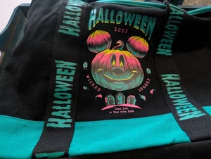 Disney Parks 2023 Halloween Mickey Mouse Pumpkin Glow in Dark Canvas Tote Bag - Picture 1 of 4