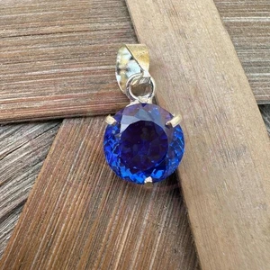 Natural Certified Round Cut Tanzanite 30.30 Ct Gemstone 925 Silver Pendant - Picture 1 of 6