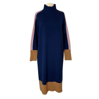 Boden Jessica Merino Knitted Sweater Dress Women's 16/18R Navy Blue Color Block - Image 1 of 4