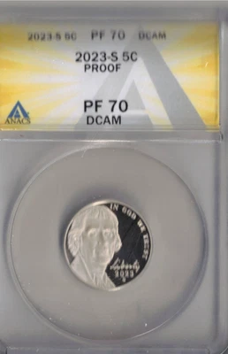 2023-S Jefferson Proof ANACS Authenticated PF70 5 Cent Nickel! - Image 1 of 2