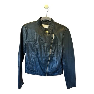 Chaqueta de moto Michael Michael Kors 100 % cuero de cordero negra para mujer talla M mediana”  Foto 1 de 4