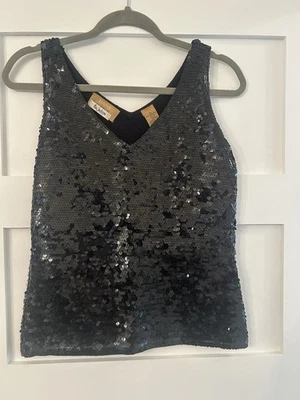 Top Dana Buchman negro lentejuelas cuello en V talla pequeña Foto 1 de 3