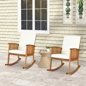 2PCS Patio Wooden Rocking Chair Lawn Garden Outdoor w/ Armrest Cushion - Picture 1 of 10