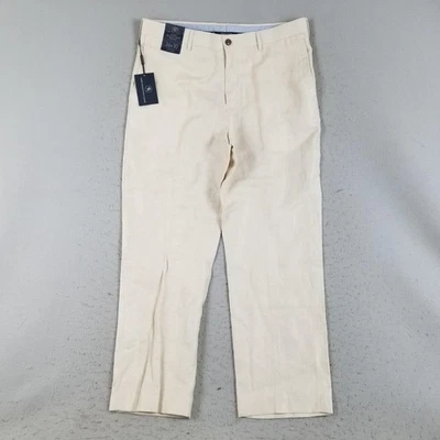 Hart Schaffner Marx Dress Pants Mens 36x30 Beige Straight Flat Front Linen Wool - Image 1 of 4