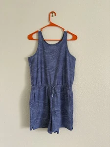 Athleta Girl Sleeveless Romper Pockets Sz XXL Blue Speckled Athleisure Active - Picture 1 of 5