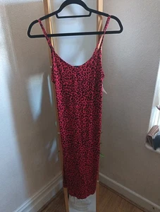 BNWT SIZE 12, BOOHOO LEOPARD PRINT JERSEY SLIP RED MIDI DRESS - Picture 1 of 8