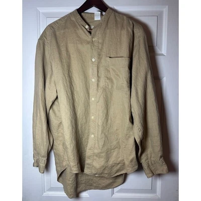 Gap Mens Linen Blend Band Collar Long Sleeve Button Up Shirt Size Medium - Image 1 of 4