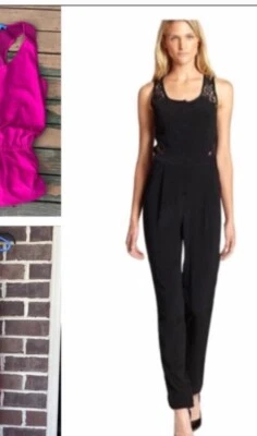 NUEVO SIN ETIQUETAS Mono Lamour Nanette Lepore Rosa Sin Mangas Bolsillos Bordados L Foto 1 de 4