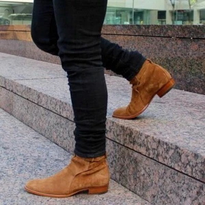 Handgefertigte hellbraune Wildleder Jodhpurs Stiefeletten für Herren, Herren Wildleder Leder Stiefeletten - Bild 1 von 6