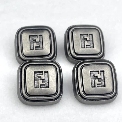 8 SMALL FENDI BUTTONS FF LOGO VINTAGE SILVER METAL SQUARE 15MM - Image 1 of 4