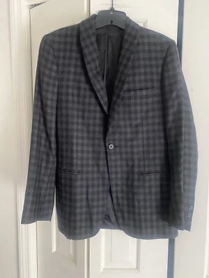 Club Monaco Black Gray Check Shawl Collar Cashmere Suit Jacket Blazer 36R USA - Image 1 of 4