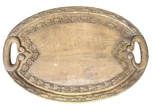 VINTAGE ANGLO INDISCHE GESCHNITZTE MASSIVE NUSSBAUM TABLETT PLATTE SRINAGAR KASHMIR - CHINAR - Bild 1 von 17