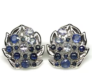 925 Plata de Ley Zafiro Azul Y Tanzanita Pendientes Oro Blanco Navidad - Imagen 1 de 4