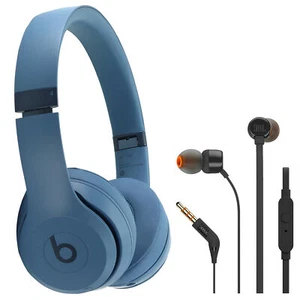 Beats Solo 4 Wireless On-Ear Headphones (Slate Blue) + JBL T110 In Ear Headphone - Picture 1 of 11