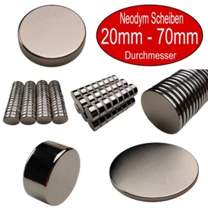 Imán de neodimio redondo 20 mm - 70 mm N45 N52 imanes de NdFeB muy fuertes disco grande - Imagen 1 de 14