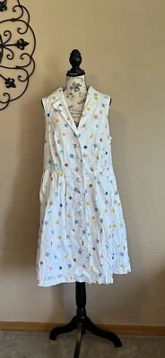 Vestido Modcloth Línea A Talla 1X Blanco Brújula Náutica Midi Sin Cinturón Sin Mangas Usado en Excelente Condición Foto 1 de 4