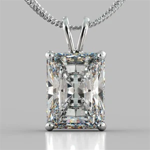 4.00 Ct Asscher Cut Real Moissanite D/VVS1 Engagement Pendant 14K White Gold - Picture 1 of 8