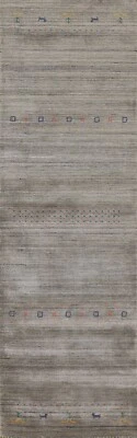 Alfombra de corredor 3x10 pies verde/gris Gabbeh oriental anudada a mano alfombra de lana de pasillo Foto 1 de 4