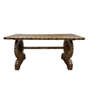 Antique Chinese Country Rusty Style Wagon Wheel Dining Table - Picture 1 of 11