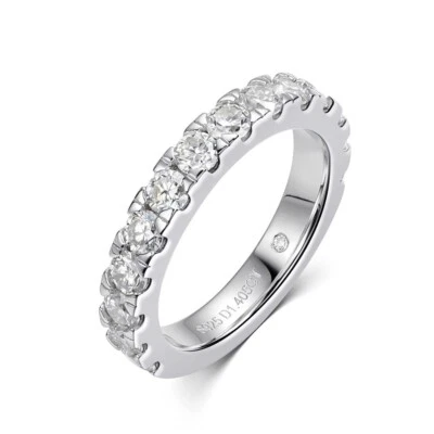 Round Moissanite Ring Eternity Band 925 Sterling Silver 18K White Gold Plated - Image 1 of 4