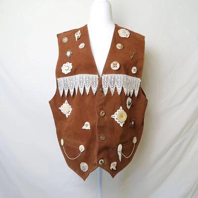 Chaleco vintage años 90 Greatland Apparel coñac marrón gamuza botón adornado L Foto 1 de 4