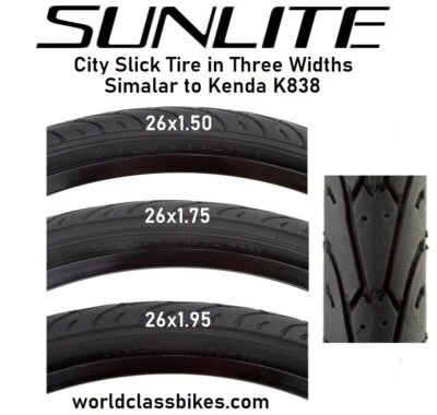 SUNLITE/VEE RUBBER Sunlite City Slick 26" / 559 Black Mountain Hybrid Urban Bicycle Tire Kenda K838