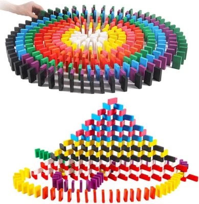 480Pcs Kids Wooden Coloured Tumbling Dominoes Set Toy Block Family Play Games UK - Image 1 of 4